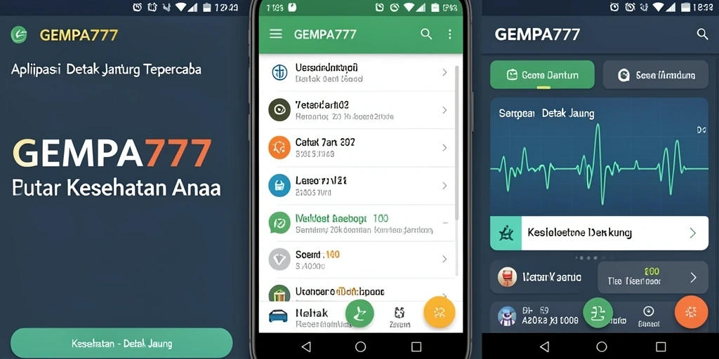 Screenshot aplikasi GEMPA777 menampilkan antarmuka pemantauan detak jantung yang intuitif.