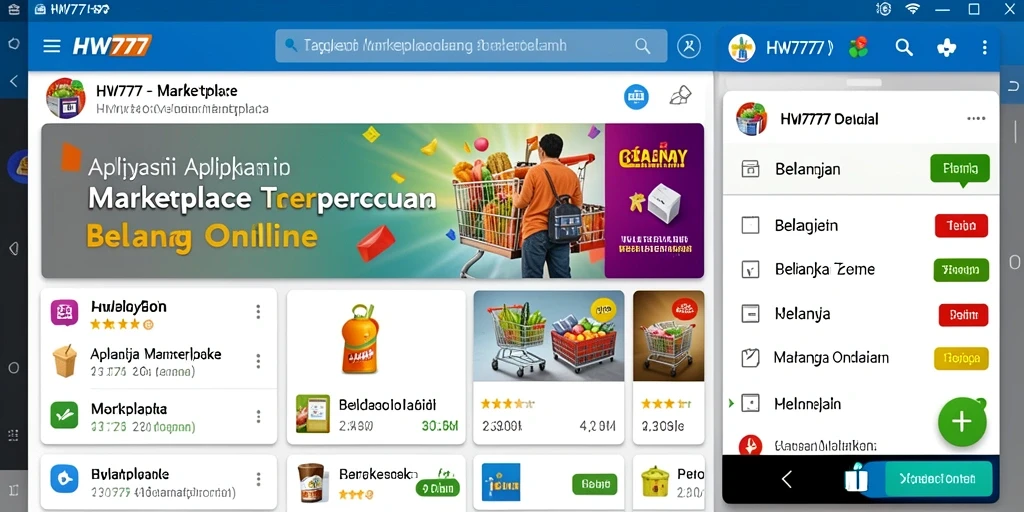 Tampilan utama aplikasi HW777 untuk belanja online yang memudahkan pengguna.