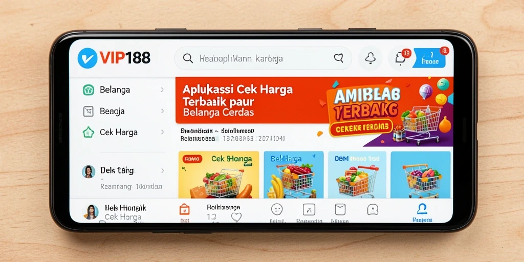 Antarmuka aplikasi VIP188 menampilkan fitur cek harga yang mudah diakses.